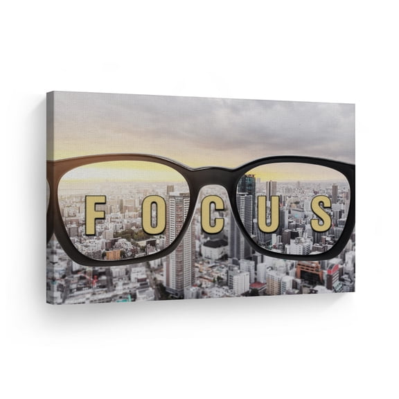 Smile Art Design Focus Lettering Eyeglasses Sky and City Motivational Canvas Wall Art Inspirational Wall Art Entrepreneur Quote Canvas Print Modern Office Decor Artwork Gift Ready to Hang 8x12