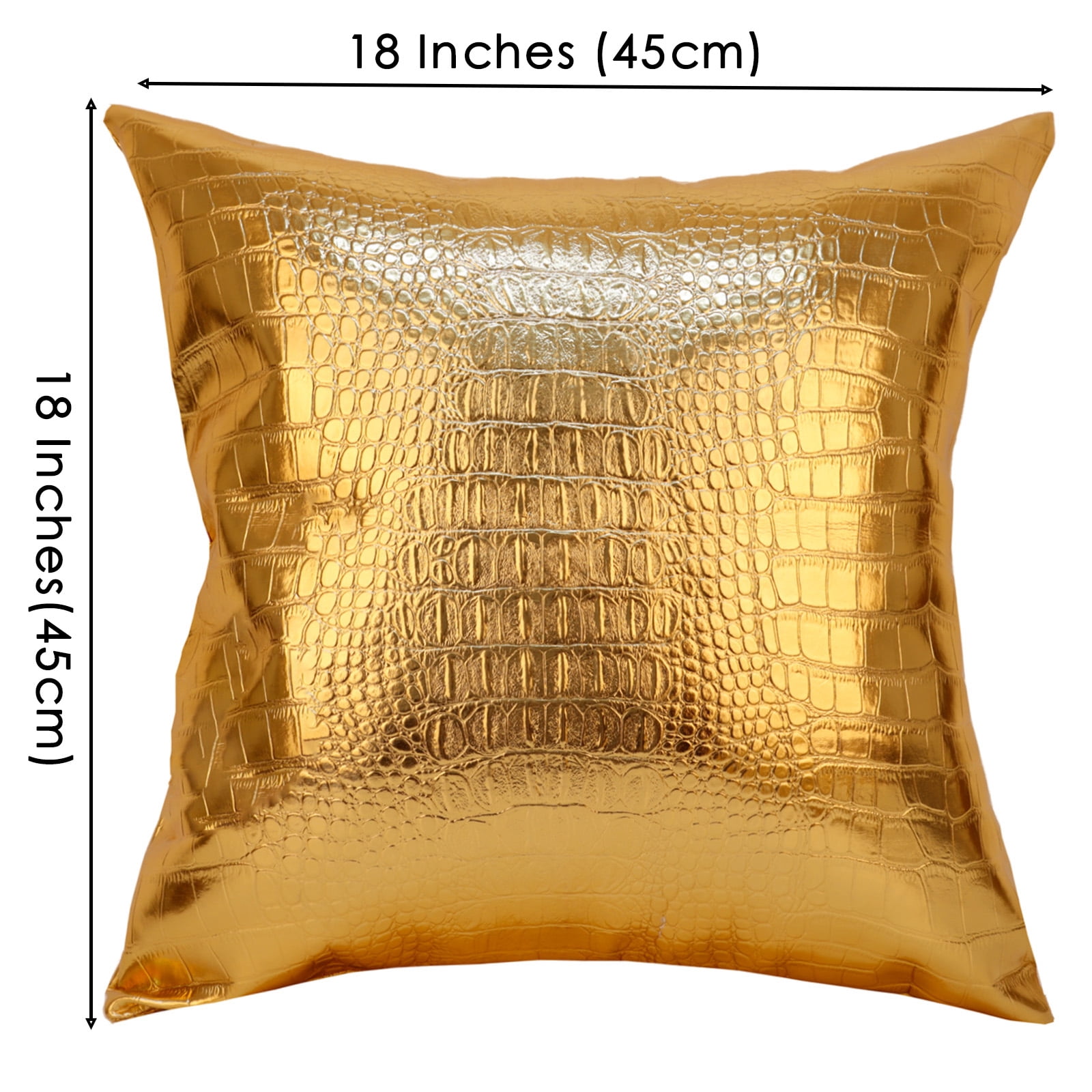 MUKA 2 Pcs Faux Leather Throw Pillow Covers 18 X 18 Inches, Solid Dyed Crocodile PU Leather Sofa Backrest Throw Pillow Cover-Gold