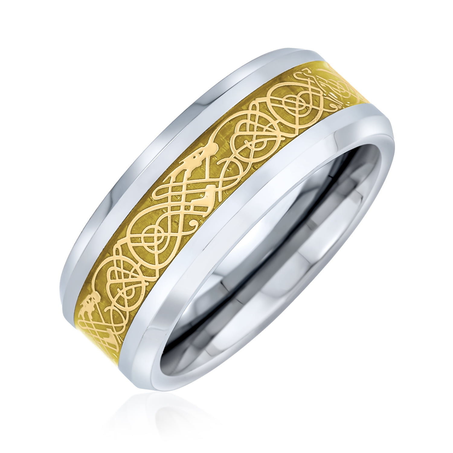 8MM Titanium I Love You Gold IP Silver Satin Celtic Design Wedding Band Ring Size 7 to 13 