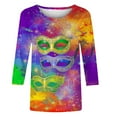 thumbnail image 4 of Visit the JURANMO Store Women's Holiday Shirts Color Block Striped Print Mardi Gras T Shirt Novelty Graphic Parade Tunic Tops Multicolor M, 4 of 6