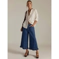 thumbnail image 5 of Women Ruffle Hem Wide Leg Jeans Mid Rise Cropped Denim Pants with Pockets L, 5 of 9
