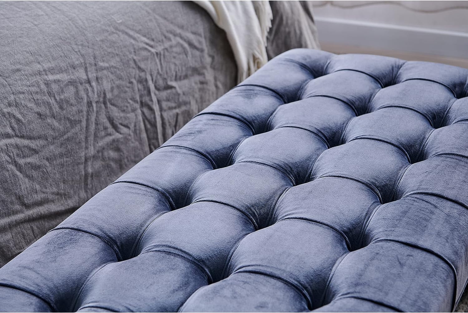 Nathaniel Home 48'' Button-Tufted Accent Bench, Dark Gray