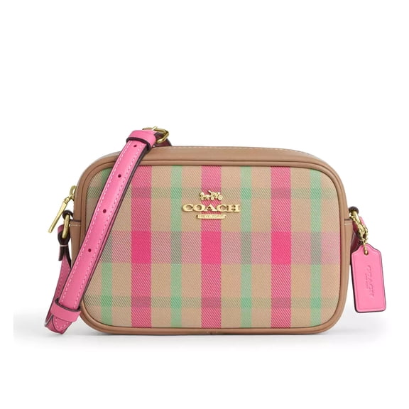 Coach Women’s Mini Jamie Camera Crossbody Bag with Plaid Print (Pink Multi)