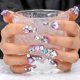 thumbnail image 3 of Uñas postizas de lujo hechas a mano con diamantes de imitación morados, uñas postizas de cristal 3D, acrílicas para mujeres y niñas (M), 3 of 4