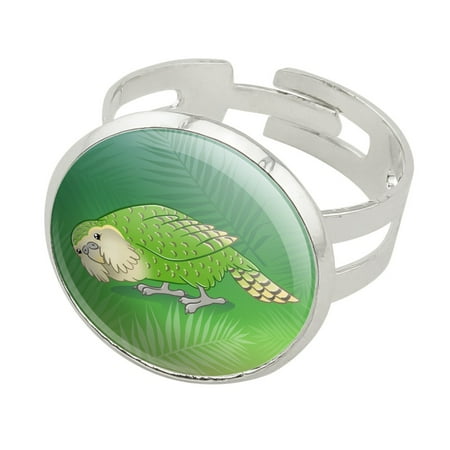 Kakapo the Flightless Owl Parrot Silver Plated Adjustable Novelty Ring
