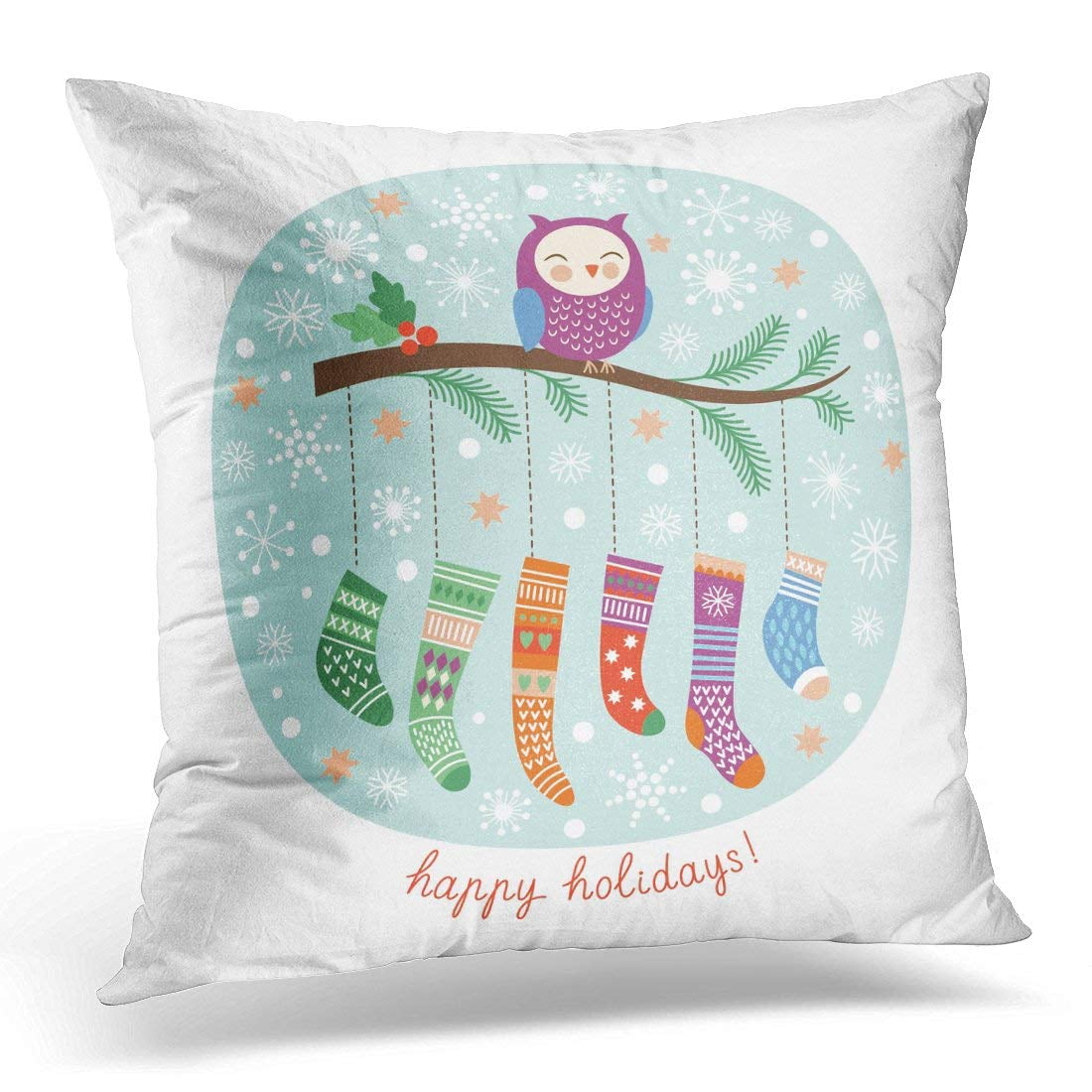 ARHOME Owl Christmas Character Cool Retro Tree Winter Pillow Case