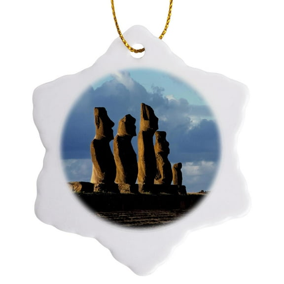 3drose, Chile, Easter Island, Ahu Tahai, Moai - Sa05 Rer0056 - Ric Ergenbright, 3 inch Snowflake Porcelain Ornament