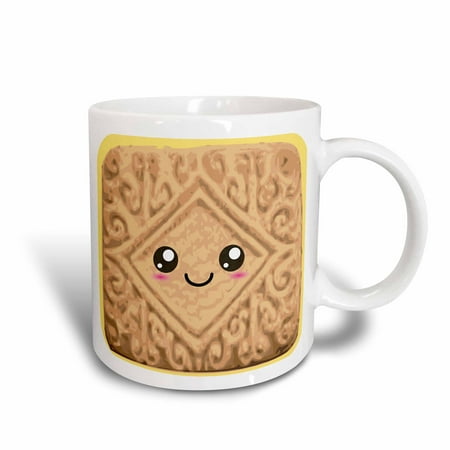 3dRose Kawaii Happy Vanilla Custard Cream Cookie - Cute Smiley Foods - Creamy Cartoon Anime Biscuit - Ceramic Mug,