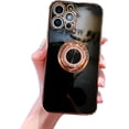 thumbnail image 2 of Case for iPhone 13 Pro Max Ring Holder Case with Diamond Shiny Plating Rose Gold Edge Built-in 360 Rotation Magnetic Kickstand for Women Girls Slim Soft TPU Protective Cover 6.7 Inch, Black, 2 of 9