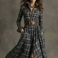 thumbnail image 6 of qucoqpe Plaid Maxi Dress for Women Fashion Vintage Lapel Long Sleeve Boho Dresses Loose Casual Buttons Belt Long Dress, 6 of 7