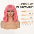 thumbnail image 2 of Peluca AGO rosa, pelo corto y ondulado, color pastel, con flequillo, 14 pulgadas, 2 of 7