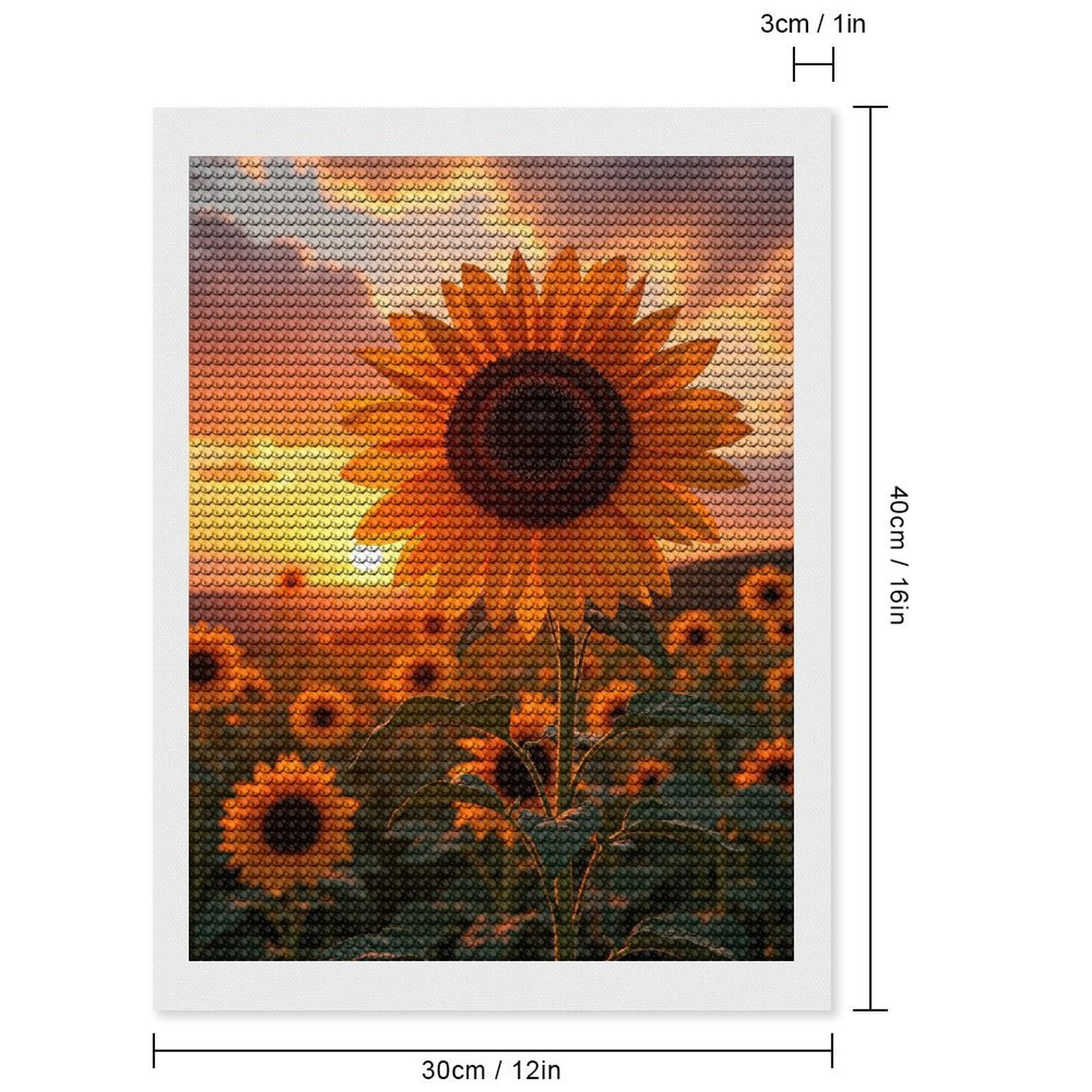 Diamond Art Kits for Adults, Sunset Sunflower Field Scene 5D Diamond Painting Kits for Adults Beginners, DIY Full Drill Diamond Painting, Gem Art and Crafts 12x16