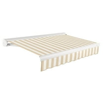 Awntech 10 Ft Key West Right Motorized Heavy Duty Patio Retractable Awning with Cassette (120in x 9.38in x 96in), Linen/White Stripe