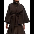 thumbnail image 3 of Ponchos con Mangas de Murciélago para Mujer, Abrigo de Lana con Cuello Alto y Cinturón, Chaqueta Corta de Invierno Café L, 3 of 8