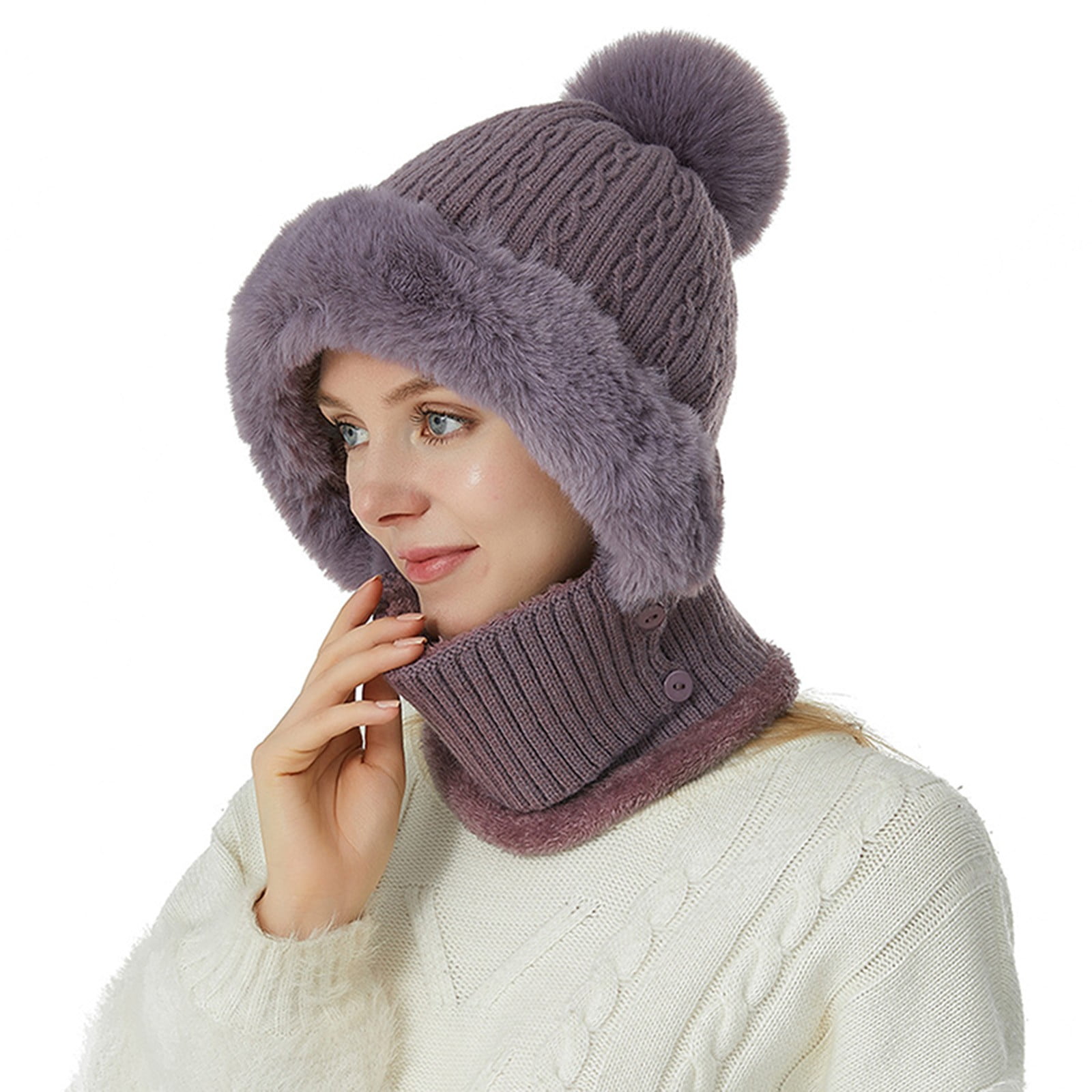 Tanhomme Winter Hats Fleece Lined Knit Cover Set Neck Circle Scarf Ski Snow Hat Cap Womens Hat Neck Kit Fashion Simple Versatile Knit Hat Womens Warm Ear Protecting