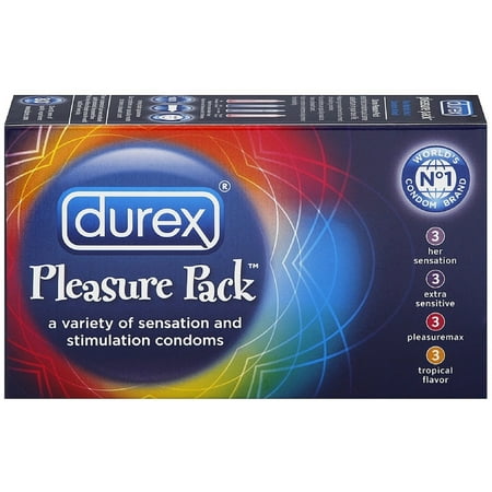 Durex Pleasure Pack Premium Lubricated Latex Condoms, Assorted 12 ea (Pack of