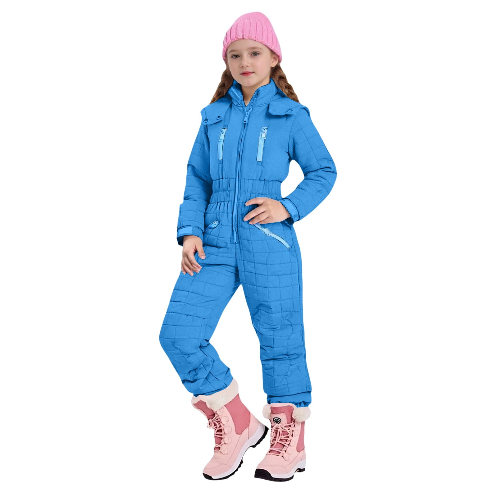 Mercatoo Hooded Ski Jumpsuit for Girls Boys Full Zip One Piece Quilted Snowsuit Teens Kids Elastic Cuffs Winter Warm Onesi𝗲 Outerwear