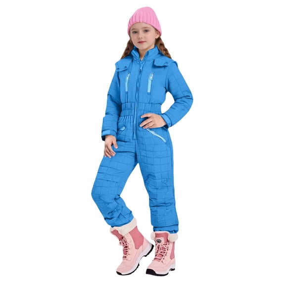 Mercatoo Boys Girls Quilted Snowsuit, One Piece Winter Jumpsuit with Zipper Pockets, Warm Snow Gear for Skiing and Cold Weather Play