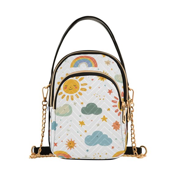 FORMRS Crossbody Bag for Women Quilted Travel Shoulder Cell Phone Purse with Chain Strap Handbag, Rainbows Pattern