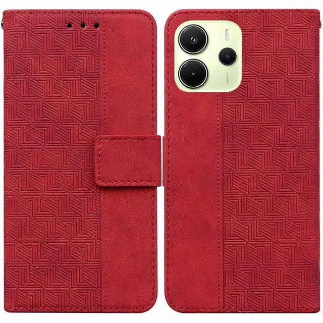 For Xiaomi Redmi Note 14 4G (164.84mm) Case Geometry Pattern Leather Wallet Phone Cover with Wrist S