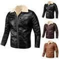 thumbnail image 2 of guisaled Faux Leather Jacket Men Winter Warm Thicken Fleece Lined Jackets Lapel Collar Full Zipper Pu Motorcycle Jacket Military Tactical Jacket, 2 of 3