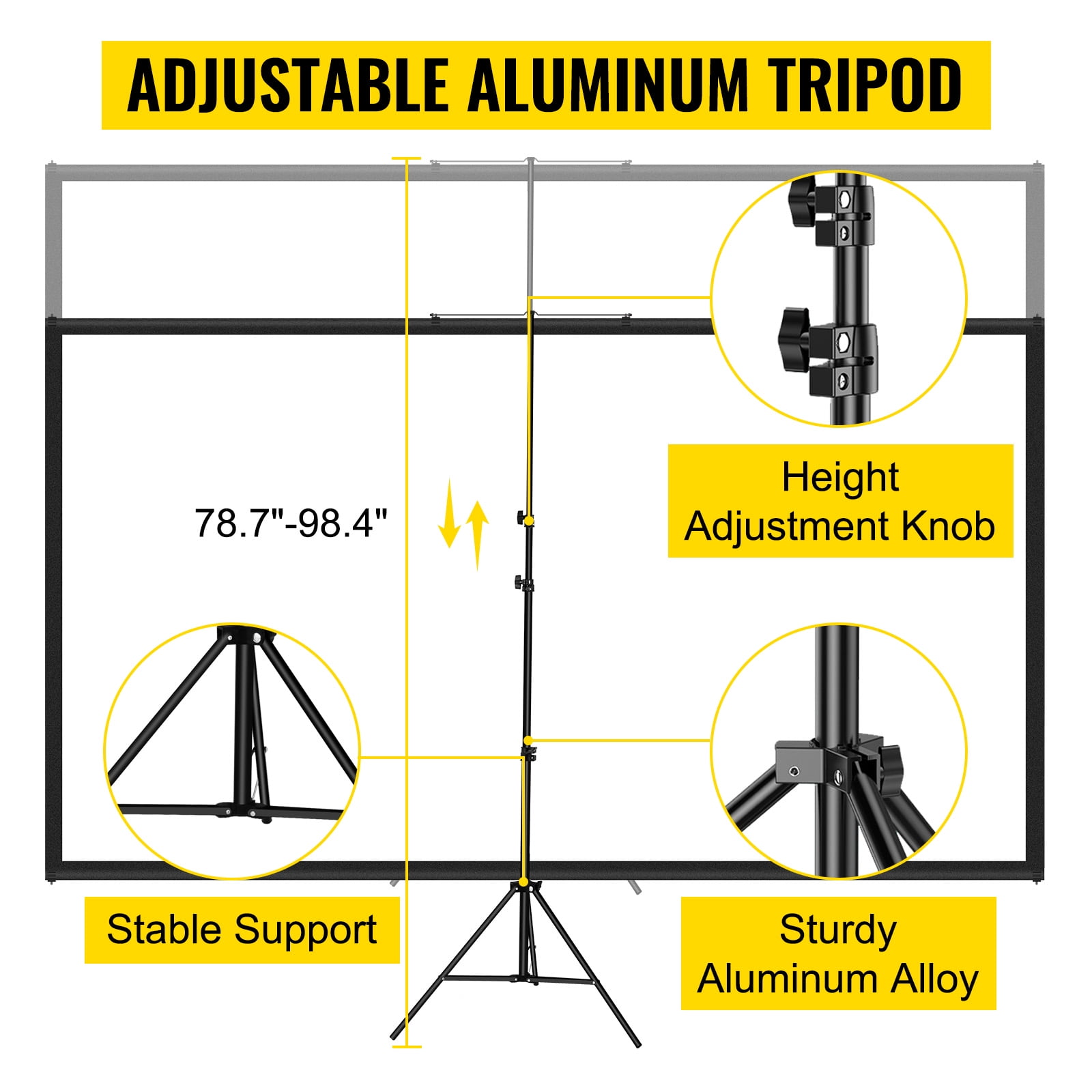 KFFKFF Portable Projector Screen with Tripod Stand, 100inch 16:9 4K HD, Wrinkle-Resistant, Adjustable Height, Ideal for Indoor & Outdoor Movie Viewing, Home Theater, Gaming, Office Use