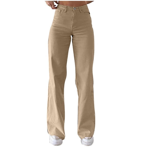 Wide Leg Pants for Women Yoga Pants for Workout Running Fashion Women Summer Casual Loose Solid Trousers Pockets Long Pants Khaki S