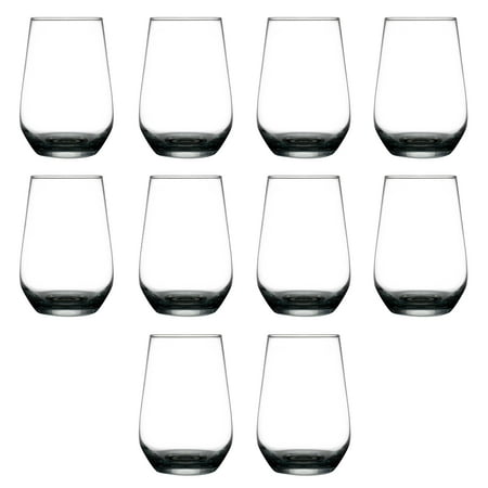 

10 Vaso Silicia Stemless Wine Glasses Set 16 oz. - Clear Orb-Like Thick base - Black