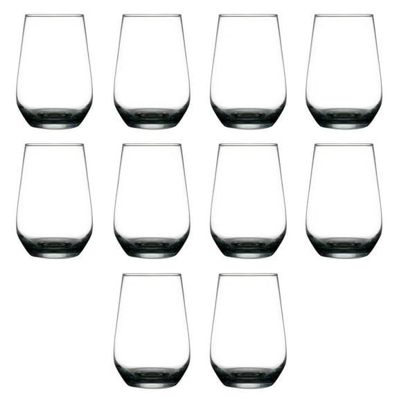 10 Vaso Silicia Stemless Wine Glasses Set, 16 oz. - Clear, Orb-Like, Thick base - Black