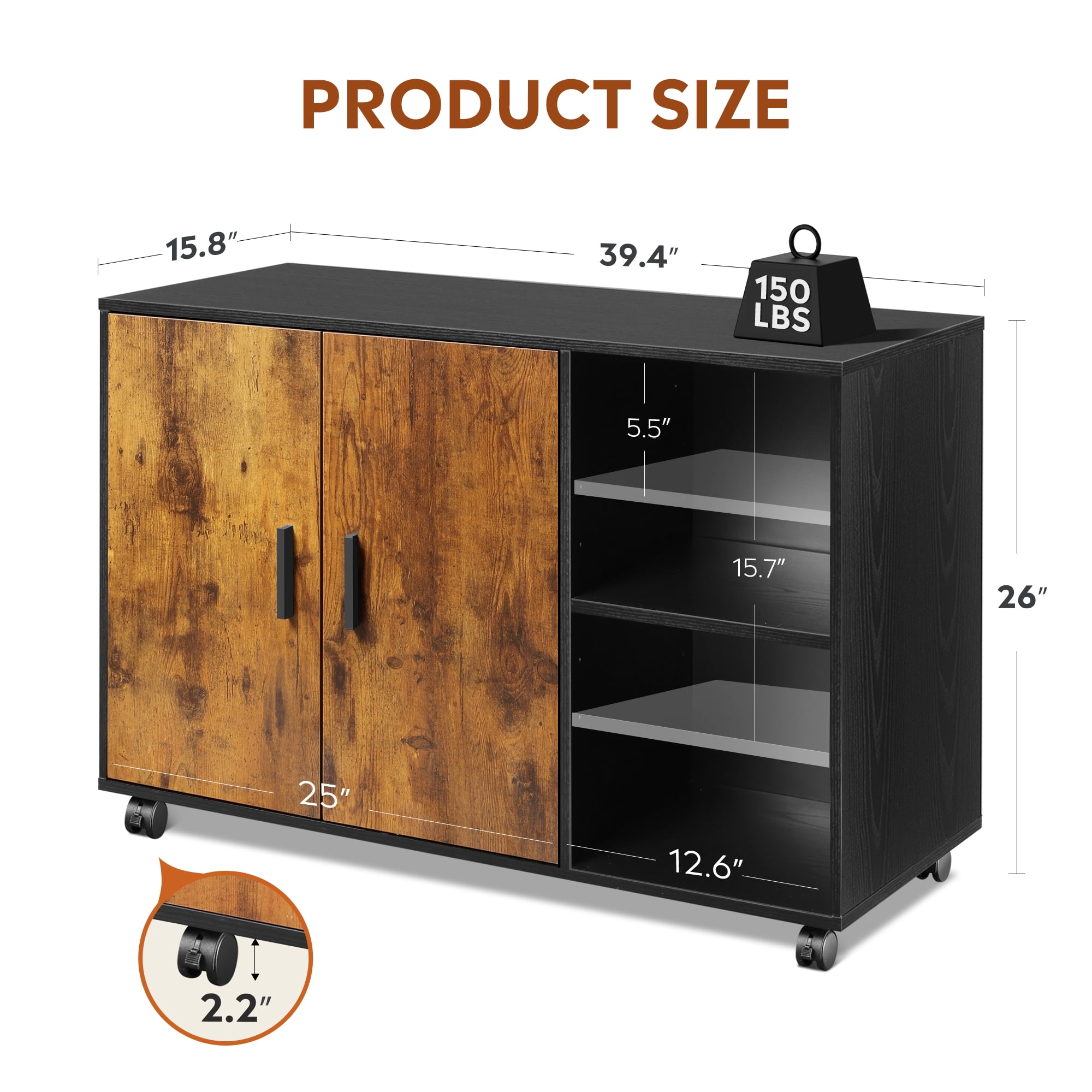 GALAXHERO Wood Storage Cabinets with Doors and Shelves, Lateral File Cabinet & Printer Stand with Storage for Home Office, Rustic Brown
