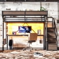 thumbnail image 6 of Harper & Bright Designs Twin Loft Bed with Built-in Desk and Wardrobe, Metal Loft Bed Frame with Storage Stairs and Baskets, Industrial Loft Bed with Power Outlet and LED Strip for Boys Girls, Black, 6 of 16