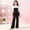 thumbnail image 2 of CPNG Girl's Summer Formal Wear 2 Piece Outfits Teen Girls Puff Sleeve Belted Blouse Top and Bell Bottom Pants Set(Black,10 Years), 2 of 9