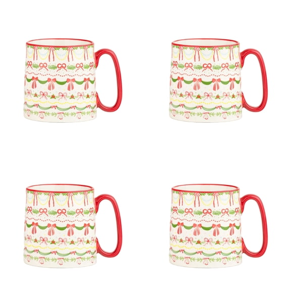 10 Strawberry Street Bella Holiday Mug, Garland, Set of 4