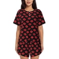 thumbnail image 1 of Fotbe Sexy Red Lips Kiss Conjunto de Pijama Estampado para Mujer, 2 Piezas, Ropa de Dormir con Camiseta de Manga Corta y Shorts Suaves-3X-Large, 1 of 6