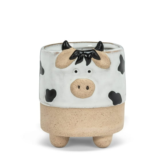 Abbott Collection 27-CRITTER-826-SM Small Cow on Legs Planter, White/Black