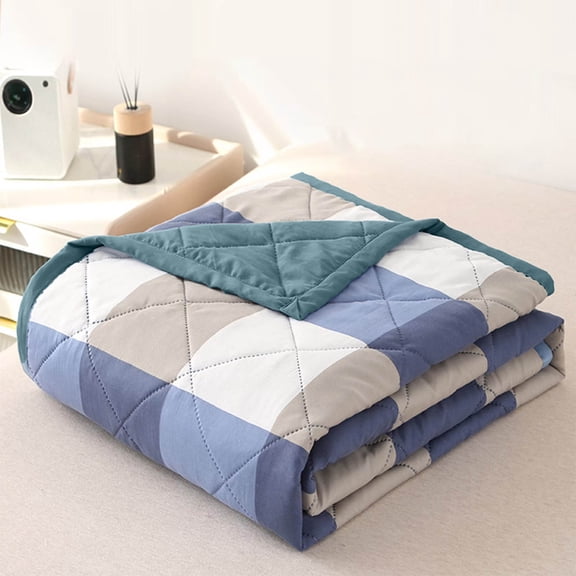 Twin Size Washed Cotton Quilt Blanket, Skin-Friendly Cool Summer Thin Comforter, Lightweight Bed Blanket for All Seasons L