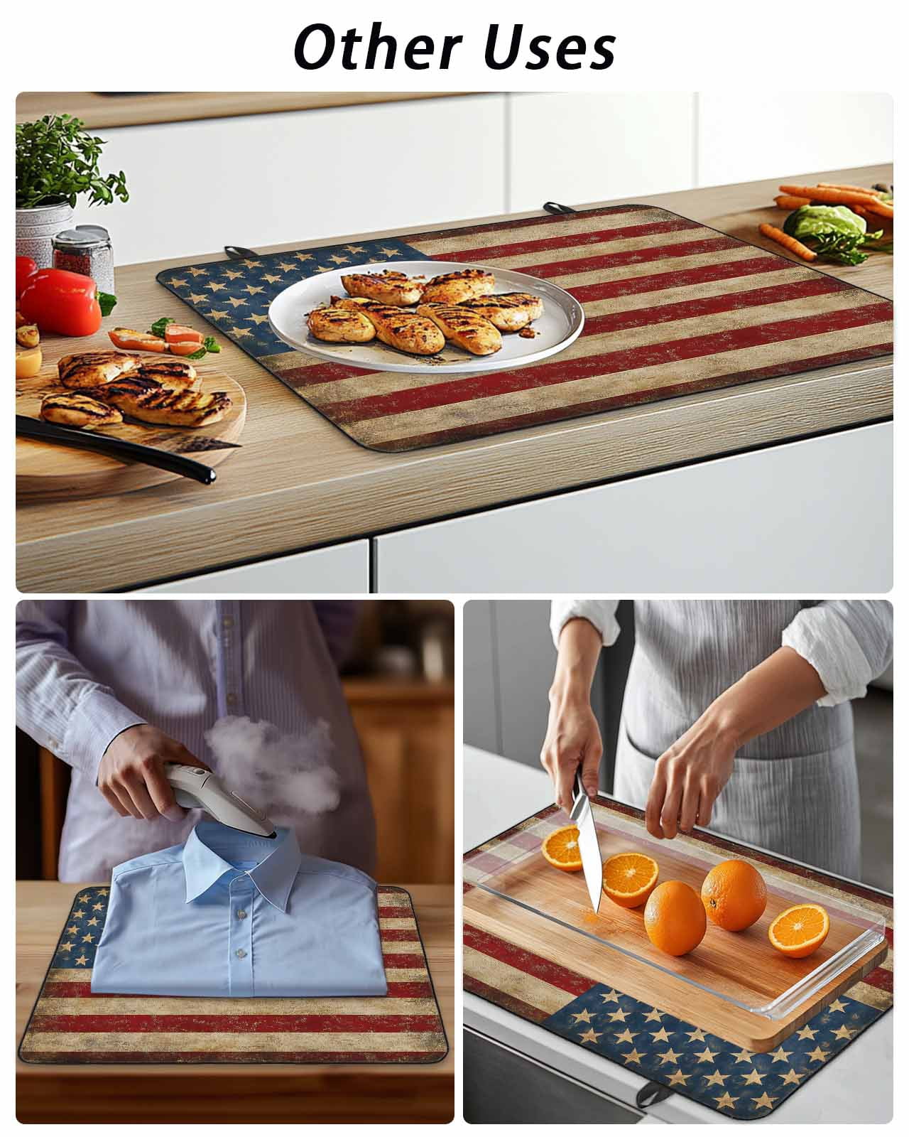 Stove Top Covers for Electric Stove, Vintage American Flag Glass Stovetop Cover Protector, Retro USA Flag Blue Red Induction Cooktop Protector Oven Mat for Kitchen Countertop 24"x21"