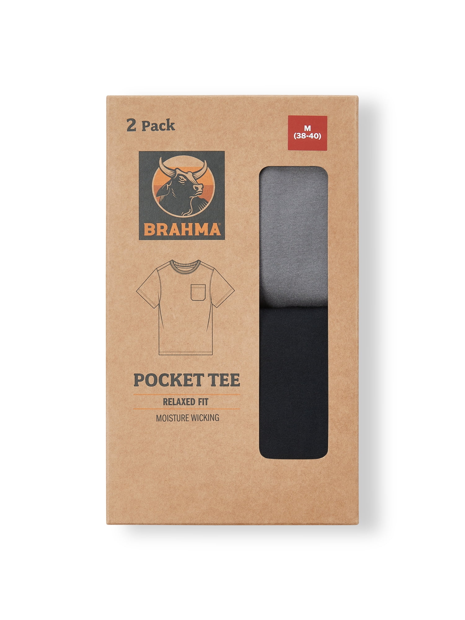 Brahma Men's Pocket T-Shirts Moisture-Wicking Short Sleeve Work Shirt, Black/Grey, 2-Pack