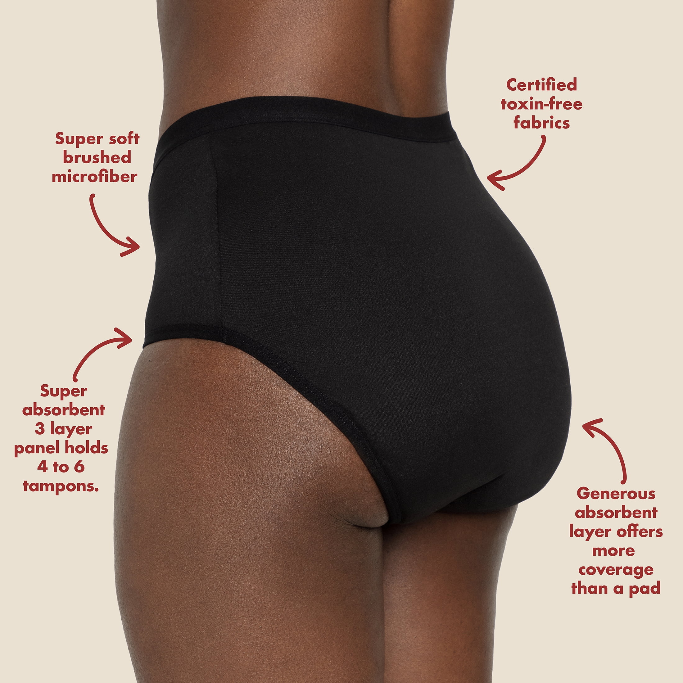 The Period Company. Microfiber High Waisted, Period Underwear for Medium Flows, Black