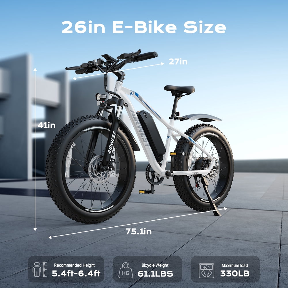 AIRWEST 26" Fat Tire Electric Mountain Bike for Adults, 750W Peak Motor, 48V 13Ah Removable Battery, 7-Speed, All-Terrain E-Bike for Snow, Sand & Trails, Up to 25MPH，UL2849
