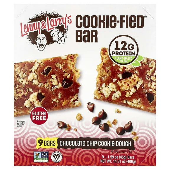 Lenny & Larry's, Cookie-Fied® Bar, Chocolate Chip Cookie Dough, 9 Bars, 1.59 oz Pack of 2