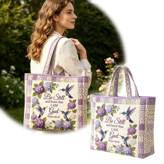 Quilted Floral Tote Bag with Scripture Print - Lightweight Purple Shoulder Handbag Sports Bag for Women - Versatile Travel, Shopping & Daily Carryall(Purple)