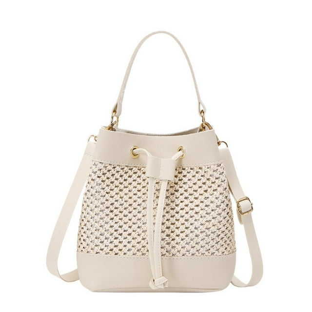Bundle Pocket Straw Crossbody Bag Commute Handbag Drawstring Bucket Bag Messenger Bag Large Capacity Beach Shoulder Bag Girls