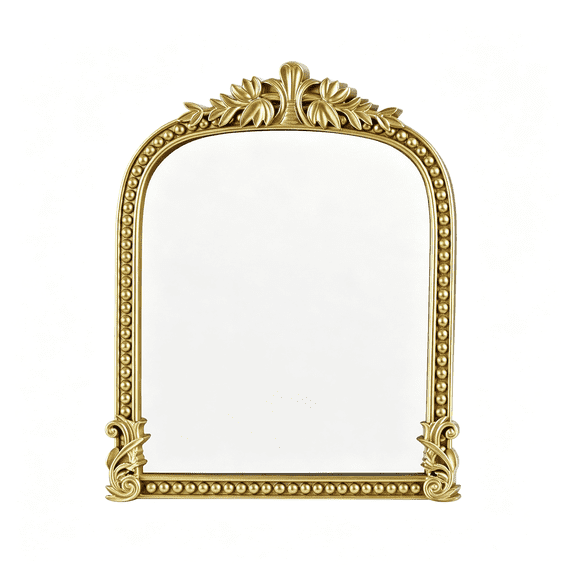XIBUFE Small Arched Table Mirror,Plastic Frame with Elegant Floral Wreath,Suitable for Dressing Tables and Bedrooms,10.6 X 8.6"Es Gold Arch Mirror (Gold)