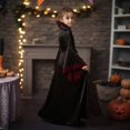 thumbnail image 3 of Virmaxy Girls Halloween Costume High Collar Lace Up Front Gothic Dress Long Bell Sleeve Floral Maxi Dress for Vampire Witch Party Sizes 3T 13Y, Wine, 3 of 11