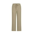 thumbnail image 4 of LEBONYARD Pants for Women Plus Size with Pockets,Clearance Pants for Women under $5,Women's Spring and Solid Color Elastic Waist Cotton Linen Versatile Straight Tube Casual Wide Leg Pants Khaki XL, 4 of 6