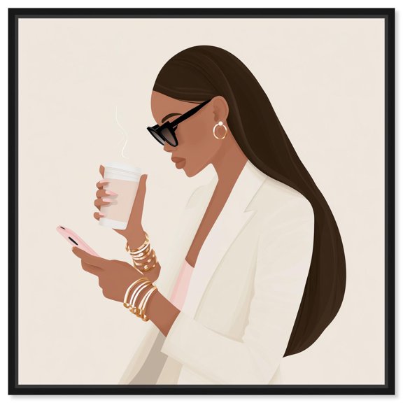 Coffee Break Canvas Print Fashion Art Prints by Art Remedy, Black Frame, 12 x 12