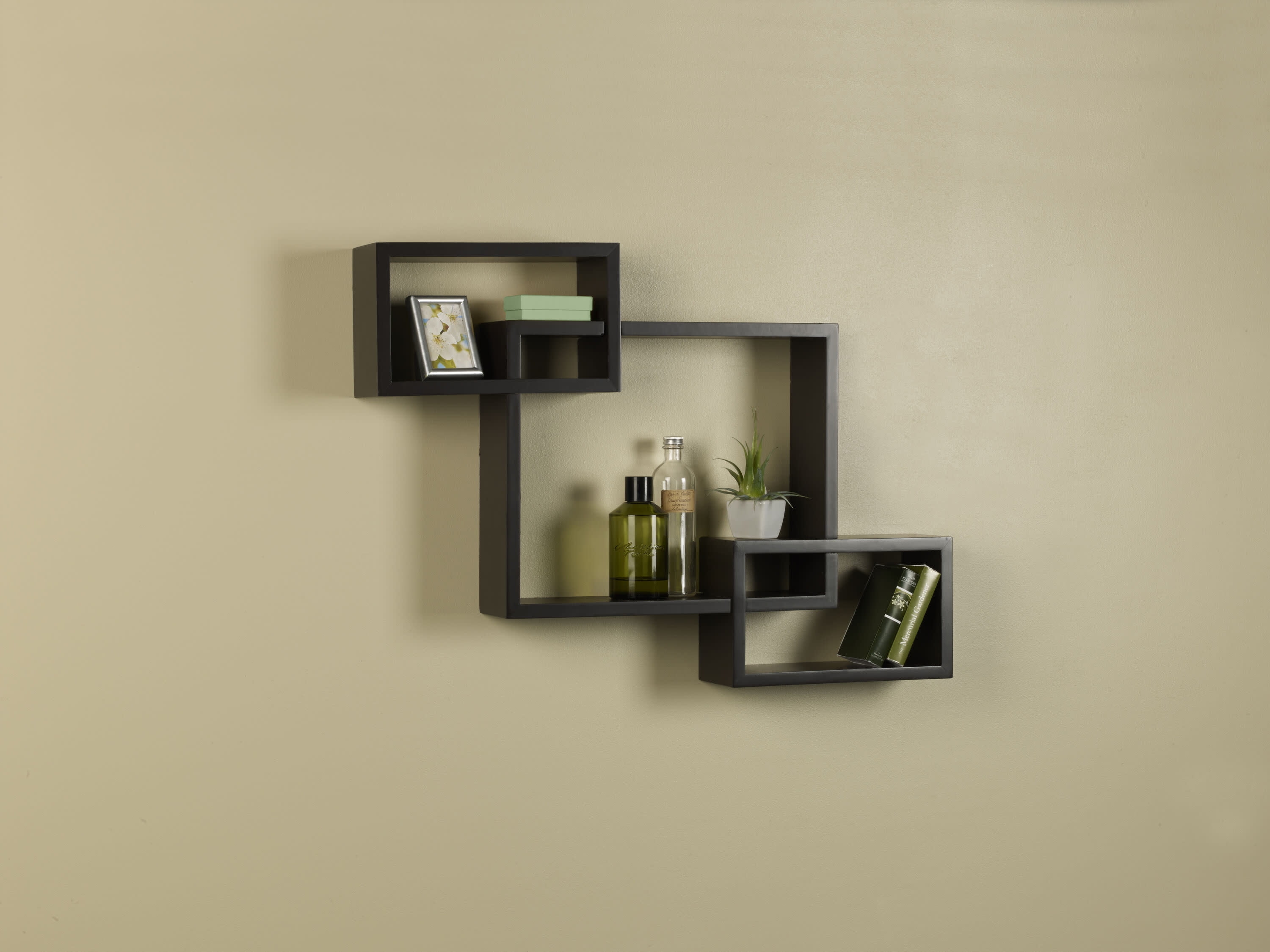 Melannco Set of 3 Interlocking Floating Wall Mount Shelves in Espresso