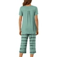 thumbnail image 4 of Plus Size Pajamas for Women Set New Womens Casual Capris Pajama Sets 2 Piece Soft Sleepwear Short Sleeve Tops and Capris Pants Plaid Loungewear Pjs Set Outfits Women Pajamas Green 3XL, 4 of 7