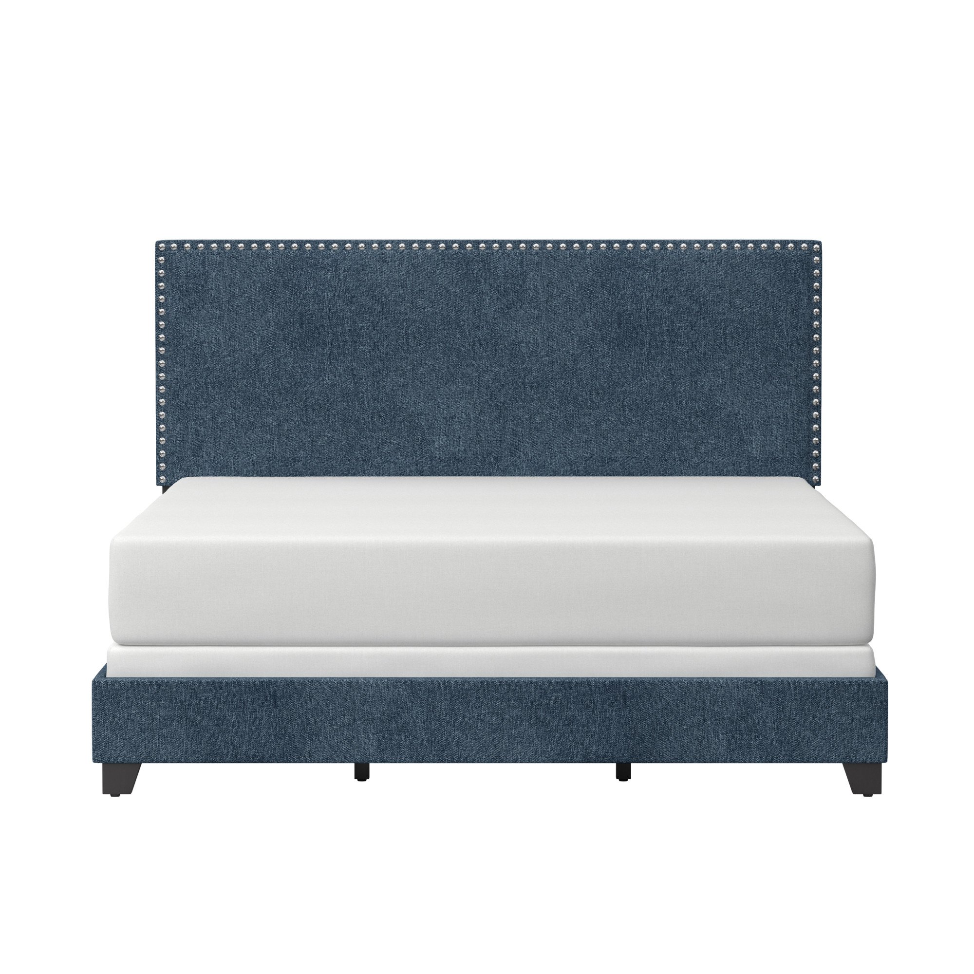 Willow Nailhead Trim Upholstered Queen Bed, Denim Fabric - image 2 of 17